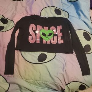 Alien space glitter crop top